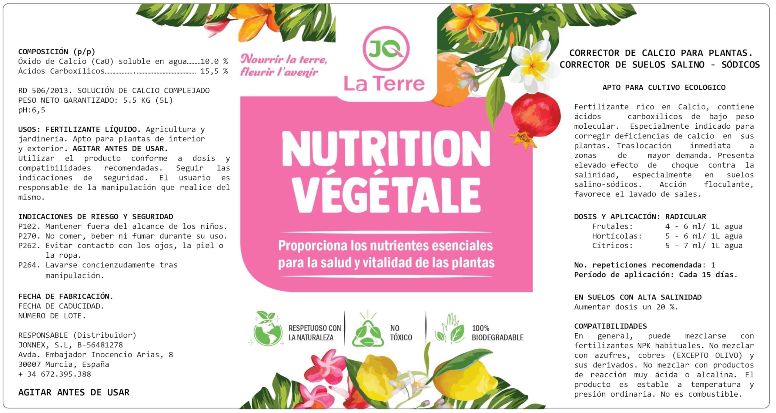 CALCIO LIQUIDO PARA PLANTAS DE 5 LITROS, CALCIO PARA TOMATES al 10%, corrector de carencias, fertilizante tomates y pimientos