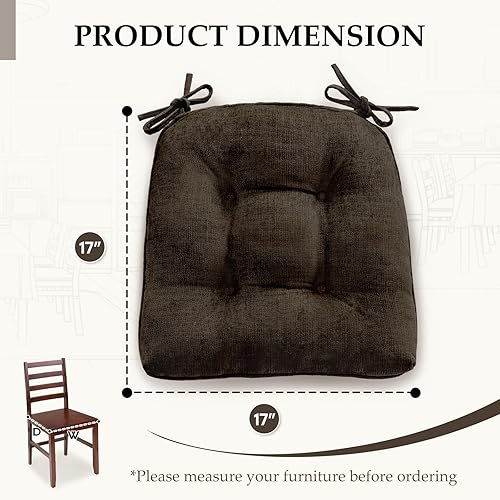 Miniatura 2 de HARBOREST Juego de 4 cojines para sillas de comedor, cojines copetudos de felpilla para sillas de cocina con lazos y parte inferior antideslizante,