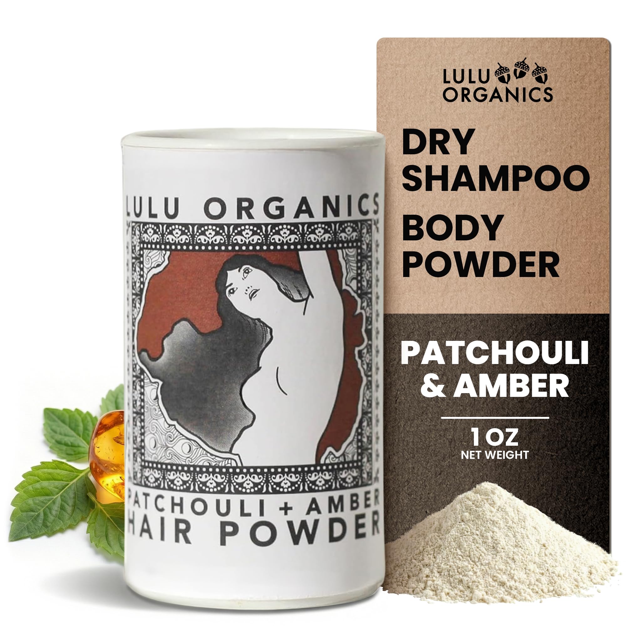 All Natural Dry Shampoo and Hair Powder- Paraben Free, Talc Free Powder, Ideal for Oily Hair and Every Hair Color, Travel Size Dry Shampoo, Patchouli and Amber, 1 oz