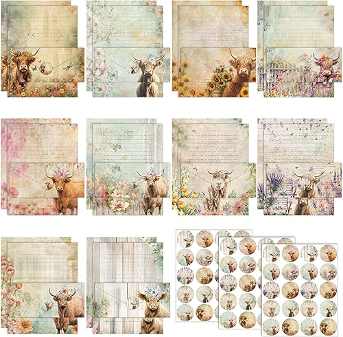 Miniatura 18 de TaoBary Juego de 160 piezas de papel de papelería, 50 papeles de papelería de doble cara con 50 sobres a juego y 60 calcomanías de puntos redondos,