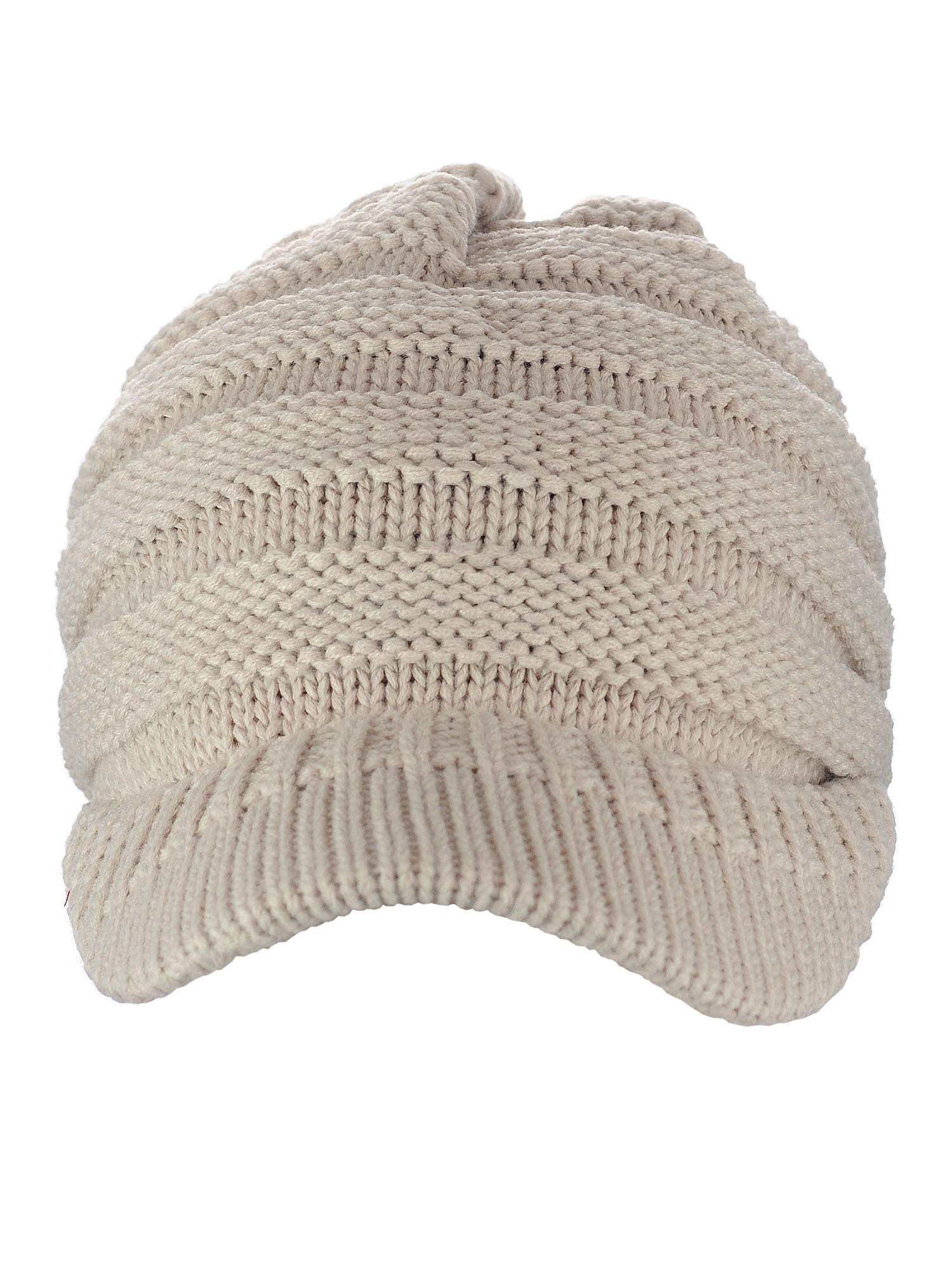 C.C Warm & Thick Cable Knitted Brim Visor Beanie Cap, Beige