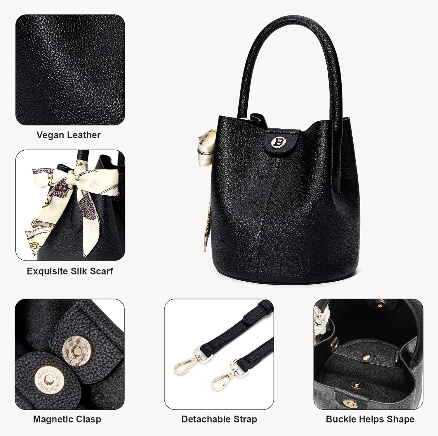 BOSTANTEN Small Crossbody Bags for Women Vegan Leather Mini Bucket Handbag Removable Shoulder Strap - Image 5