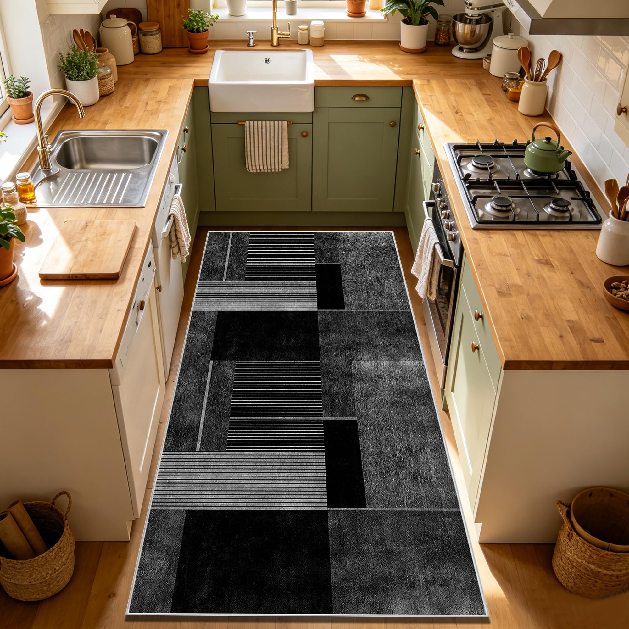 Tapis de couloir long 120 x 300 cm lavable pour entrée