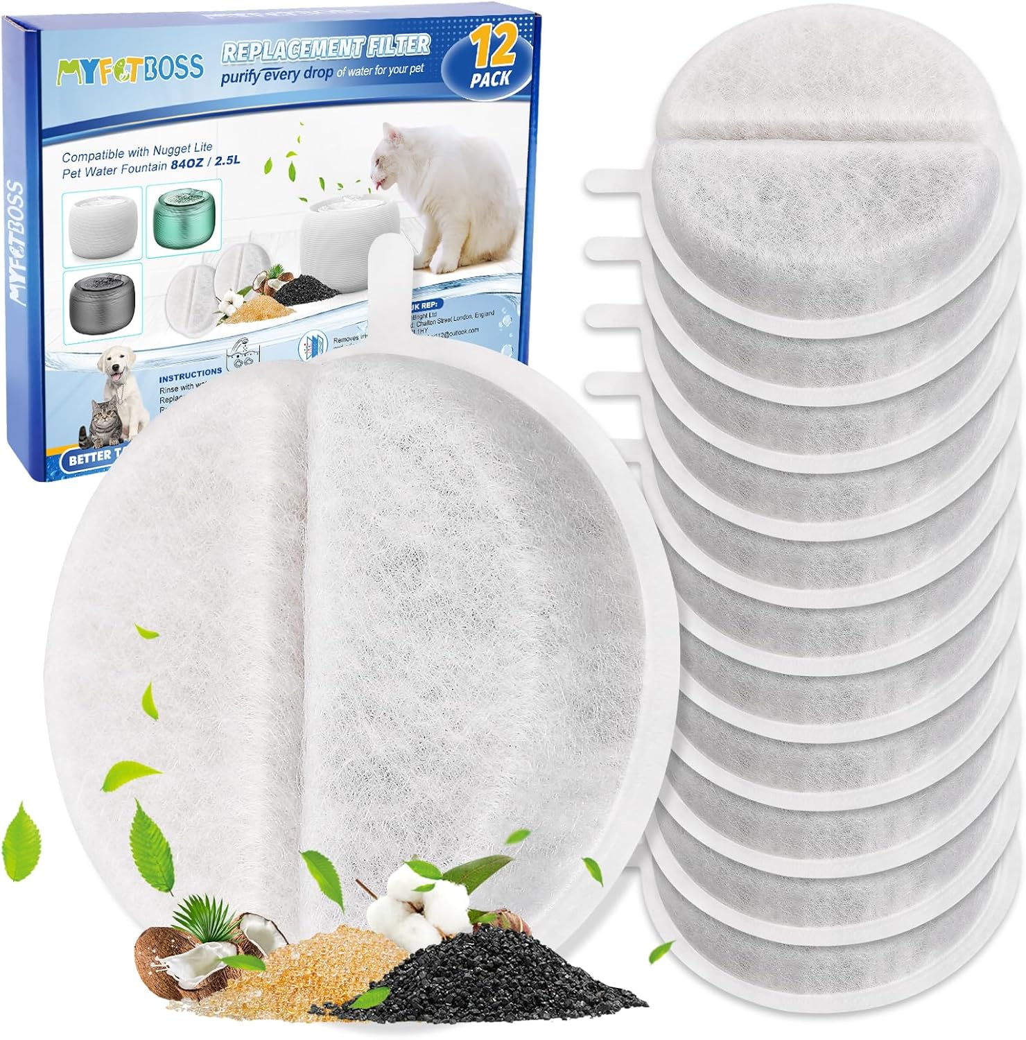 MyfatBOSS 12 Pack Cat Water Fountain Filter, Cat Fountain