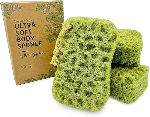 Spongentle Esponja de lufa de limpieza profunda, paquete de 4, para baño y ducha, exfoliante corporal, hermosos colores para mujeres y hombres