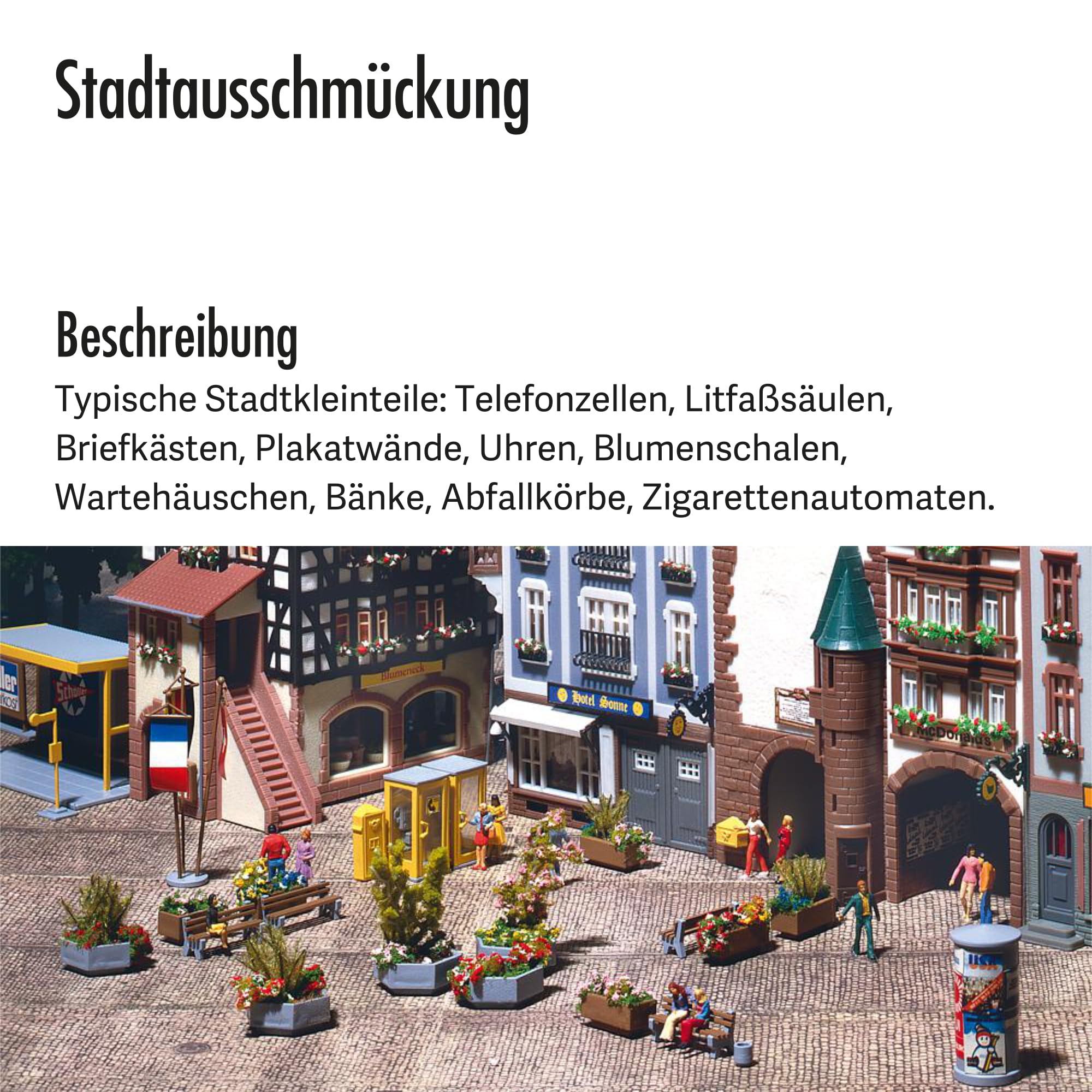 FALLER Stadtausschmückung Modellbausatz mit 117 Einzelteilen I Modelleisenbahn Zubehör H0 I Modelleisenbahn H0 Zubehör für Stadtausschmückungen
