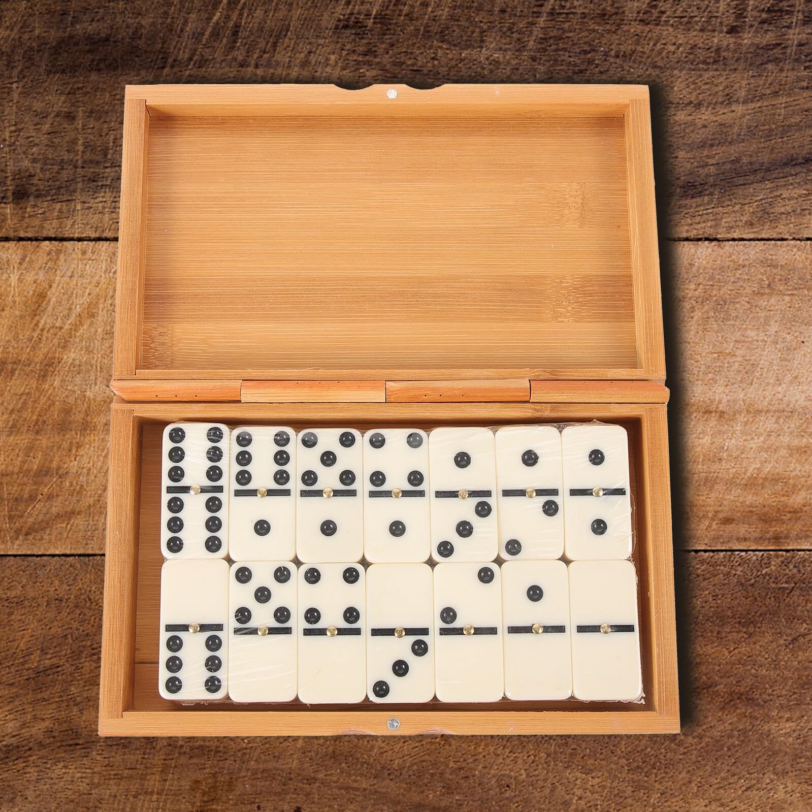 Abaodam Jeu De Dominos en Bois Boîte en Bambou Vintage, Jeu Éducatif pour Tout-Petits Et Famille, Intérieur Moyen, Interaction Sociale Et Divertissement, Coffret Classique Occidental, 1 Set