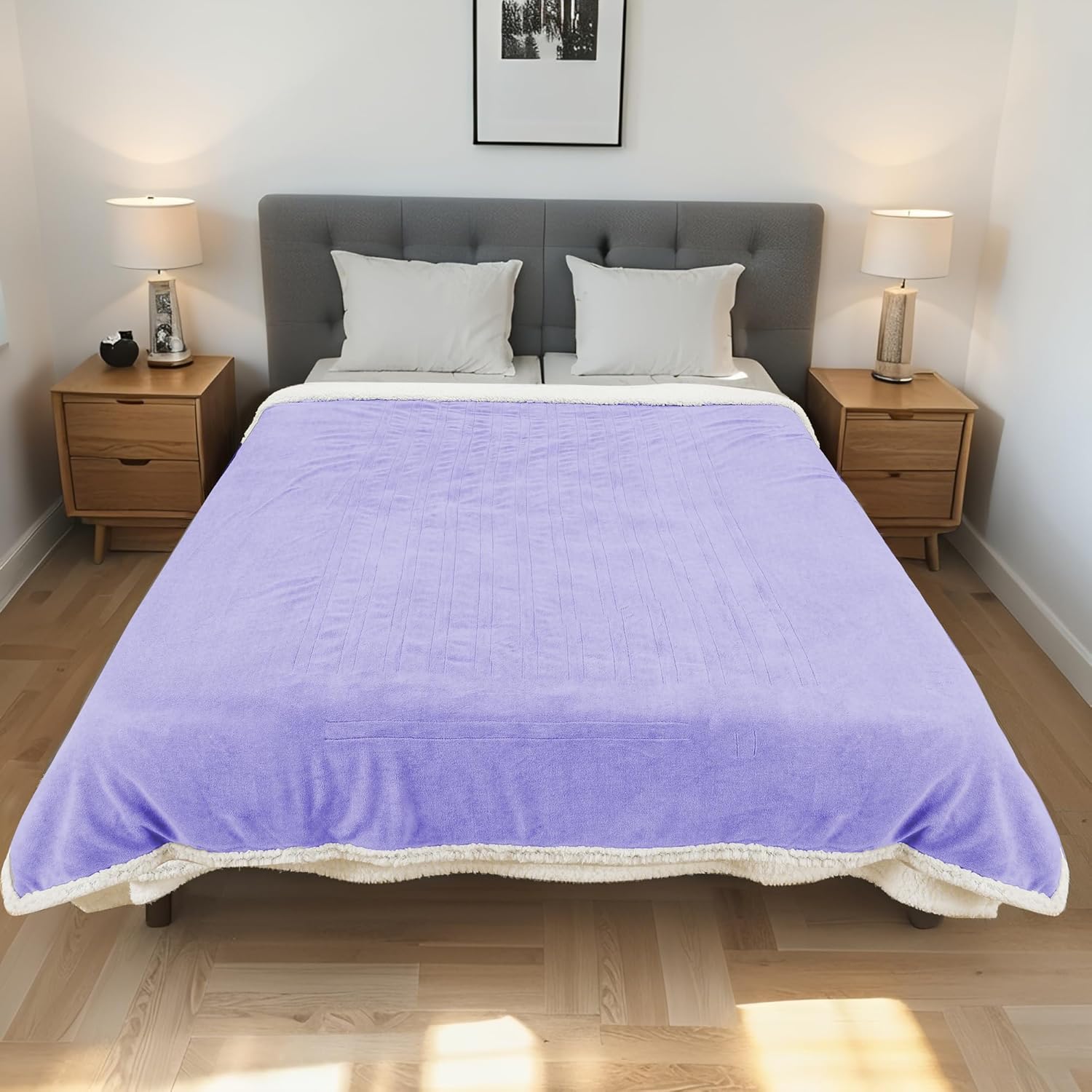 Electric Heated Blanket Full Size 72"x84" - Dual-Sided with Microplush & Sherpa Fabric, 4 Heat Settings & 10 Hours Auto Off, Machine Washable - Pale Purple - Image 2