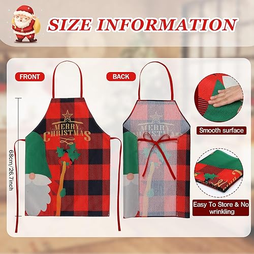 Miniatura 3 de Suhine 18 delantales de cocina de Navidad, delantal de cocina para fiesta de Navidad, delantal de búfalo rojo y negro, delantal de decoración de