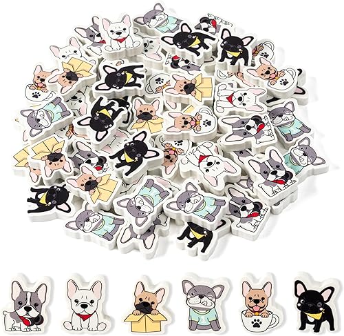 ANGOLIO 60 mini borradores de bulldog francés a granel lindos animales para niños, rompecabezas de escritorio 3D, borradores de mascotas para