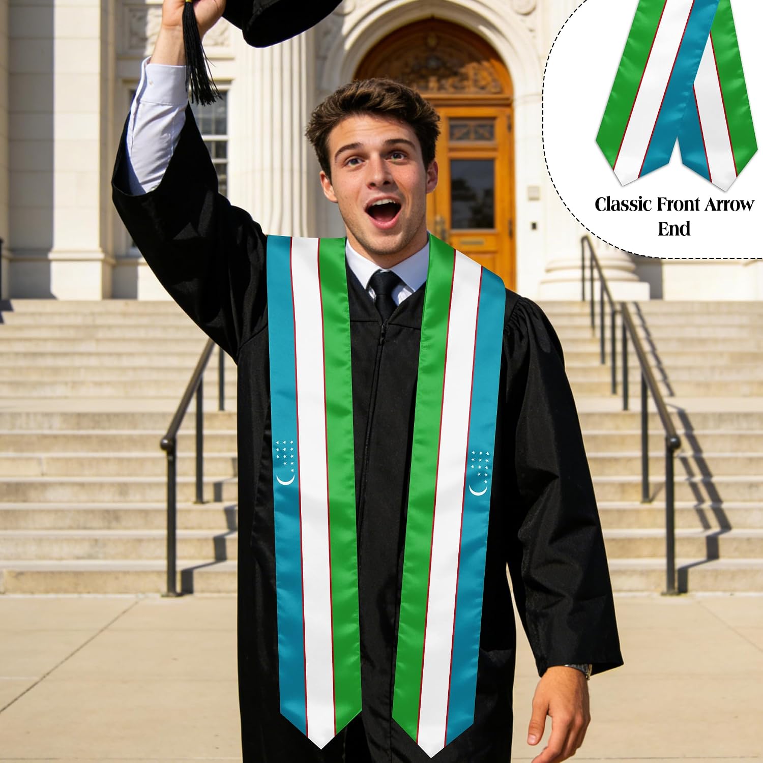 Uzbekistan Flag Graduation Stole, Graduation Sash Scarf for International Students, 2026 Graduation Gifts
