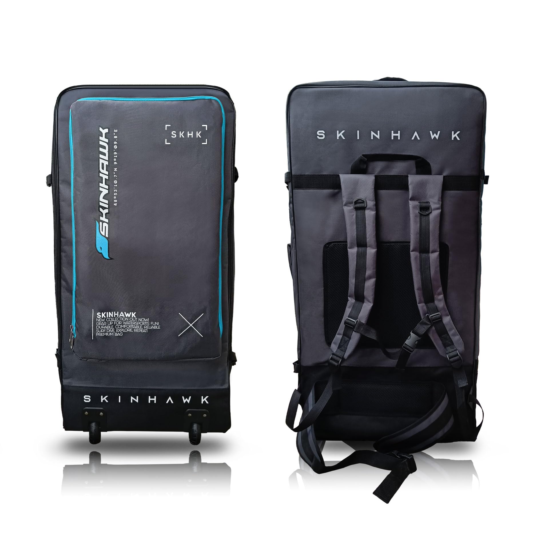 Skinhawk SUP Board Borsa, zaino robusto con ruote, tessuto 1680D antistrappo, cinghie regolabili con cerniera stabile