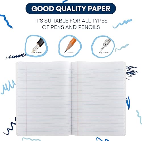 Miniatura 8 de Emraw cuaderno de composición con cubierta de estilo mármol de color blanco y negro, con 100 páginas de papel blanco con renglones anchos, 4 unidades