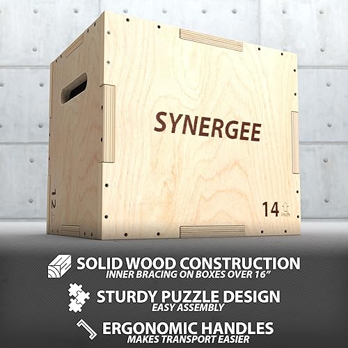 Miniatura 4 de Synergee 3 en 1 Caja Plyométrica de Madera para Saltar Entrenamiento y Acondicionamiento. Entrenador de Salto Todo en Uno Tallas 302420, 242016,