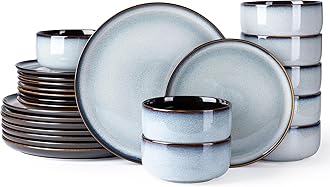 Ceramic Dinnerware Sets for 8,Plates and Bowls Sets,Reactive Glaze Dishes Set,Highly Chip and Crack Resistant | Dishwasher & Microwave & Oven Safe Dishes set,Service for 8-Gray White(24pcs)