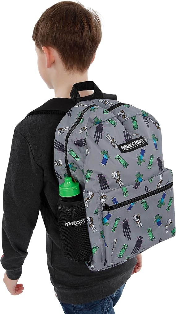 Minecraft Backpack Set | Gamer Backpacks | Boys Backpack And Lunch Box Set | Creeper Boys Rucksack Set | One Size Black