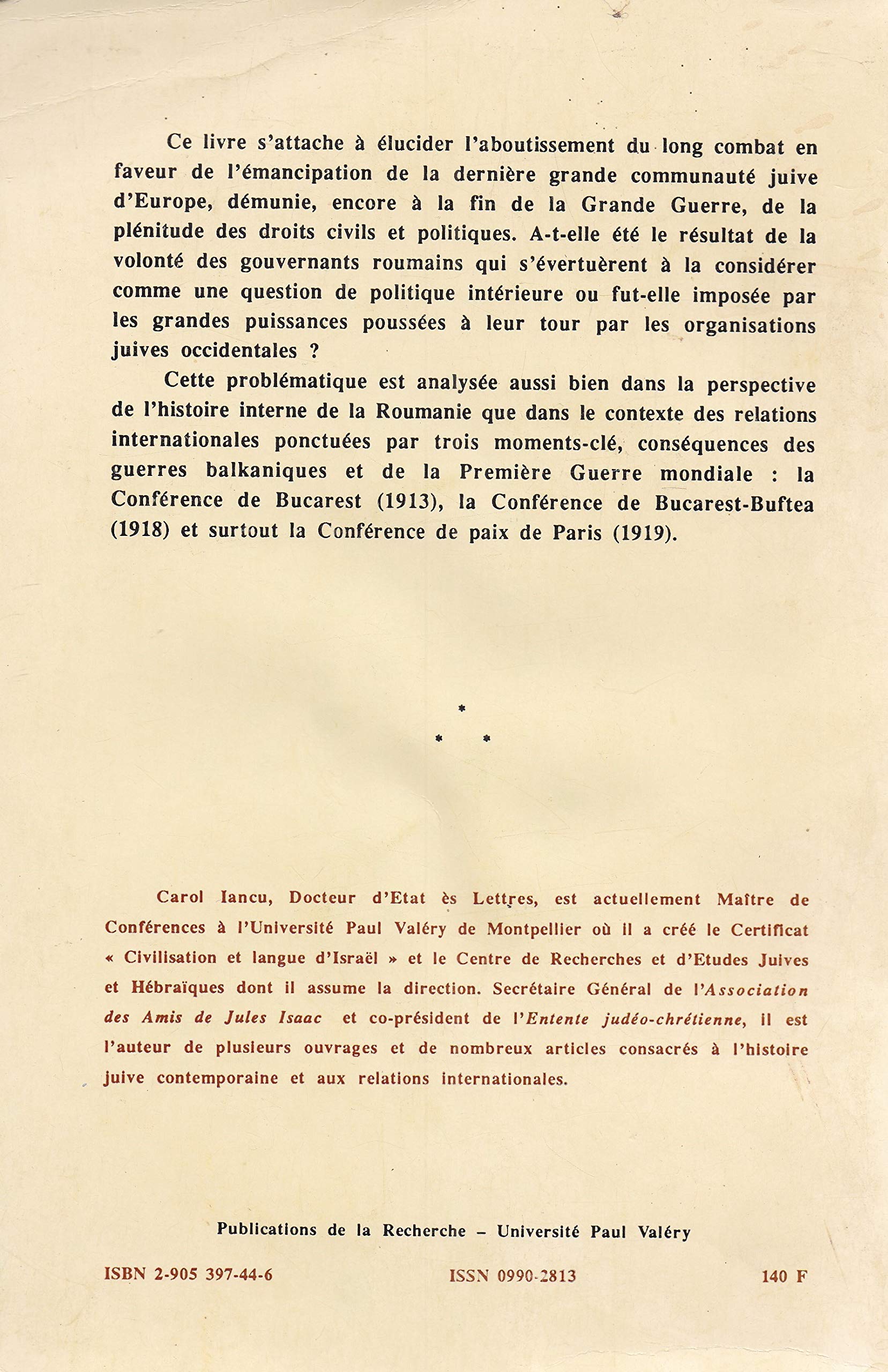 L'Emancipation Des Juifs De Roumanie, 1913-1919