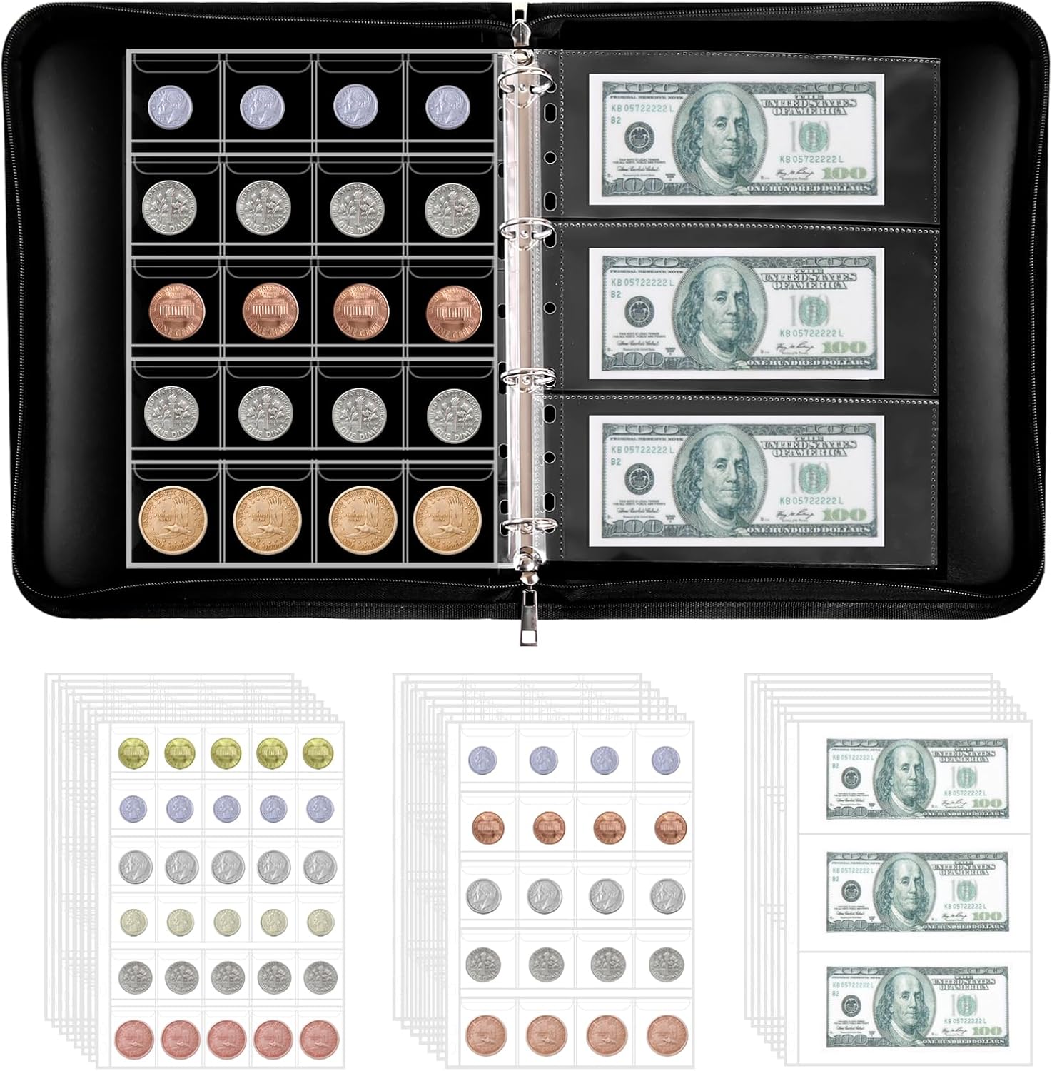 Fireproof Coin Collection Book for Collectors – 520 Pockets Coin Collection Album & 36 Currency Sleeves Money Holder Album, Durable Coin Organizer Binder, Great Coin Collection Supplies
