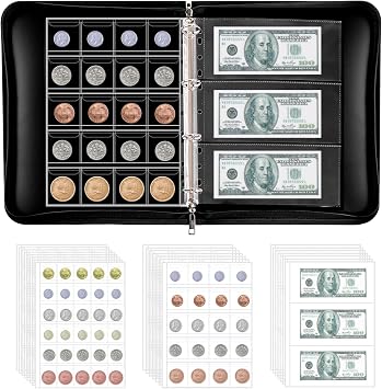 Fireproof Coin Collection Book for Collectors 520 Pockets Coin Collection Album & 36 Currency Sleeves Money Holder Album, Durable Coin Organizer Binder, Great Coin Collection Supplies