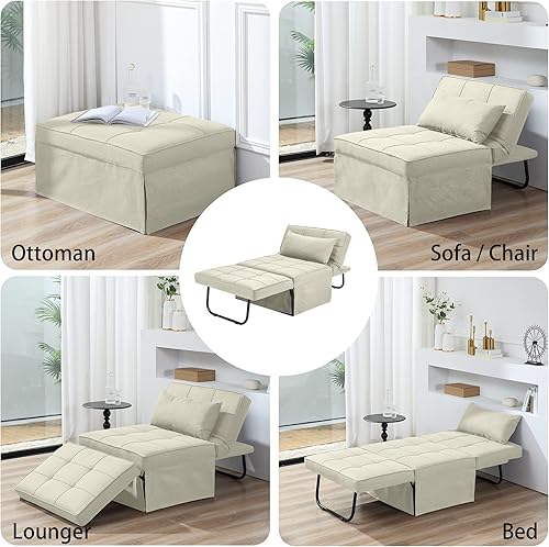 Miniatura 37 de Sofá cama estilo otomana plegable multifuncional 4 en 1, de lino transpirable, con silla convertible moderna de respaldo ajustable, para sala de