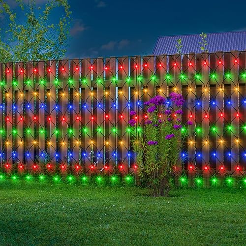 Miniatura 9 de echosari 100 luces LED de red solar para exteriores, 5 pies x 5 pies, luces de malla de arbusto, alambre verde con 8 modos de encendido y apagado