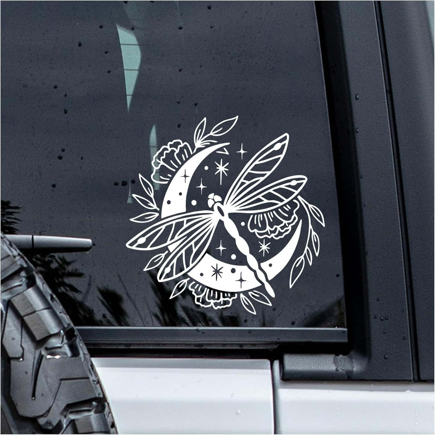 Dragonfly Moon Decal, Fantasy Car Window Decals, 6 Inches UV DTF Tranfer Car Stickers, Weatherproof Car Truck Window Bumper Sticker, Aesthetic Animal Car Stickers and Decals for Boys Girls