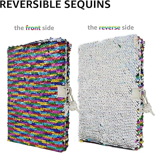 Vista 2 de VIPbuy Magic - Diario de viaje reversible con lentejuelas, diario de viaje con cierre y llave para niños y niñas, tamaño A5 (8.5 x 5.5 pulgadas), 78