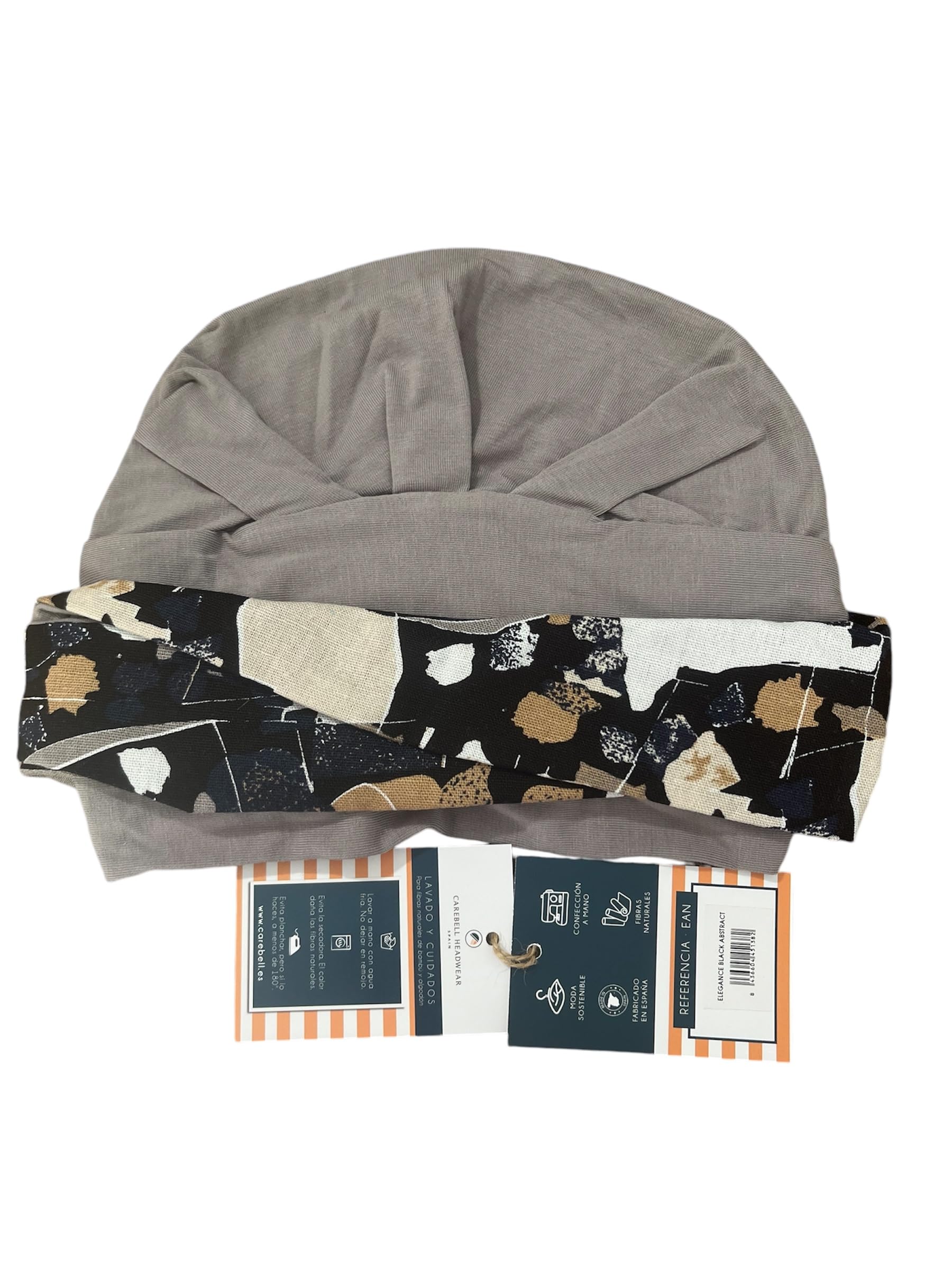 CAREBELL Turbante oncológico Modelo Elegance – diseño Black Abstract en bambú Suave y Transpirable, cómodo y Apto para Pieles sensibles
