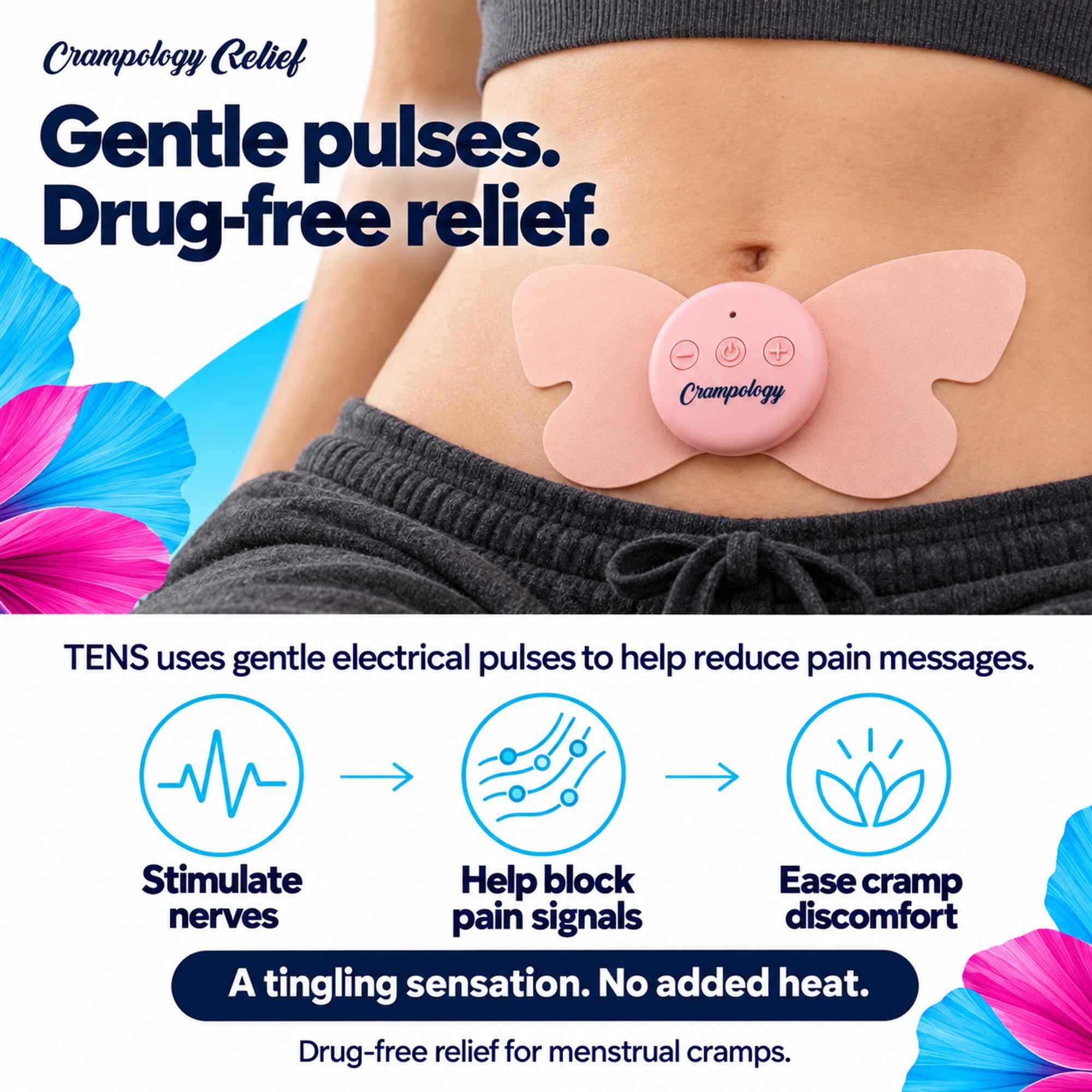 Relief-Period Pain Relief Device, Portable TENS Unit for Menstrual and PMS Cramps, Reduces Endometriosis Discomfort, Reusable Pads, Natural Cycle Support — Amazon image 6