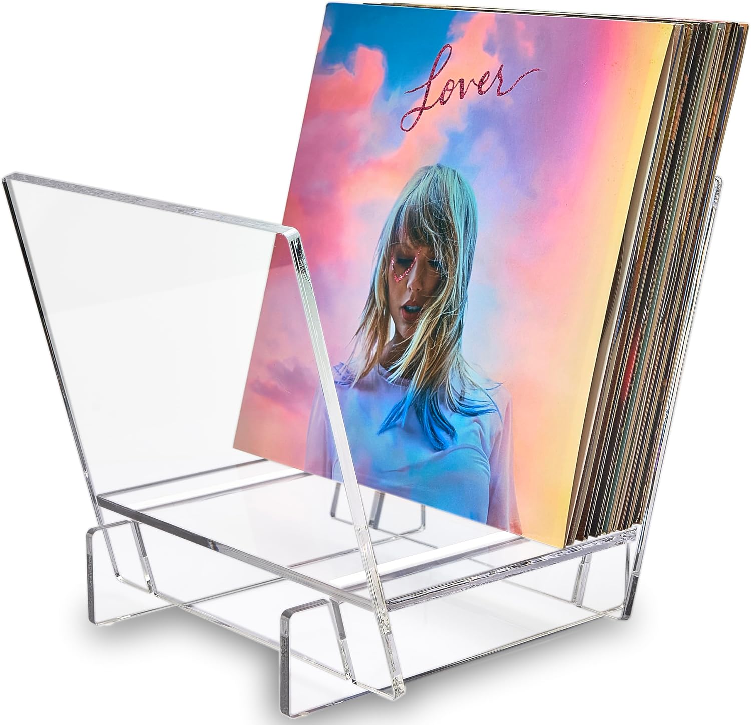 Honygebia Acrylic Vinyl Record Holder - Clear Record Album Holder, V-Shaped Vinyl Record Storage Racks, Album Holders for Vinyl Records, Shelf for Storing Collection of 40 Premium LPs