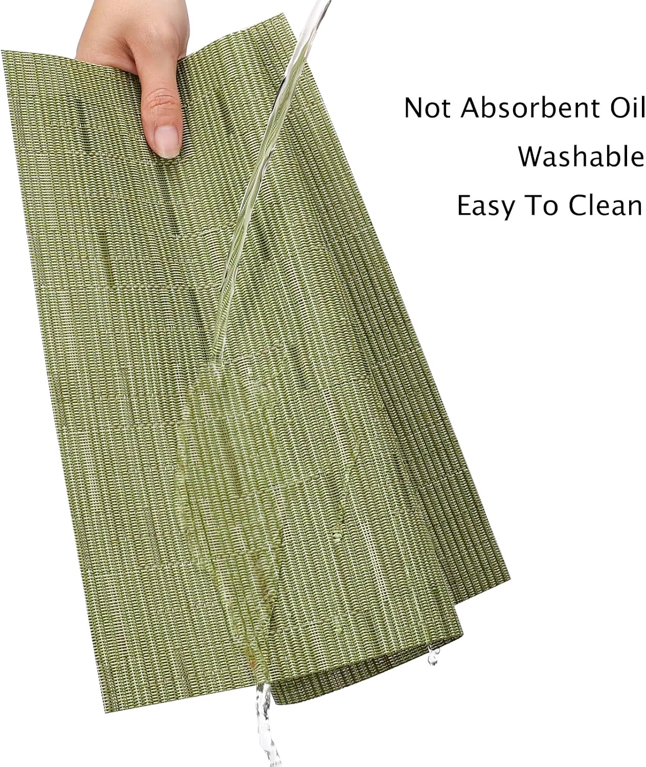 Myir JUN Placemats Set of 10, Vinyl Woven Placemats Place Mats Indoor Set of 10 Washable Table Mats Non-Slip Place mats for Dining Table (Green)