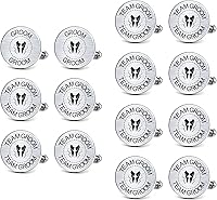 LADYHOME 7-Pack Stainless Steel Groom Cufflinks - Engraved Team Groom Set with Walnut Gift Box for Weddings & Groomsmen