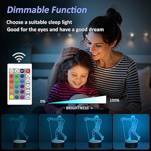 Miniatura 5 de Regalos de boxeo para niños y hombres, lámpara de ilusión de luz nocturna de boxeo 3D con control remoto de 16 colores para boxeador, sala de
