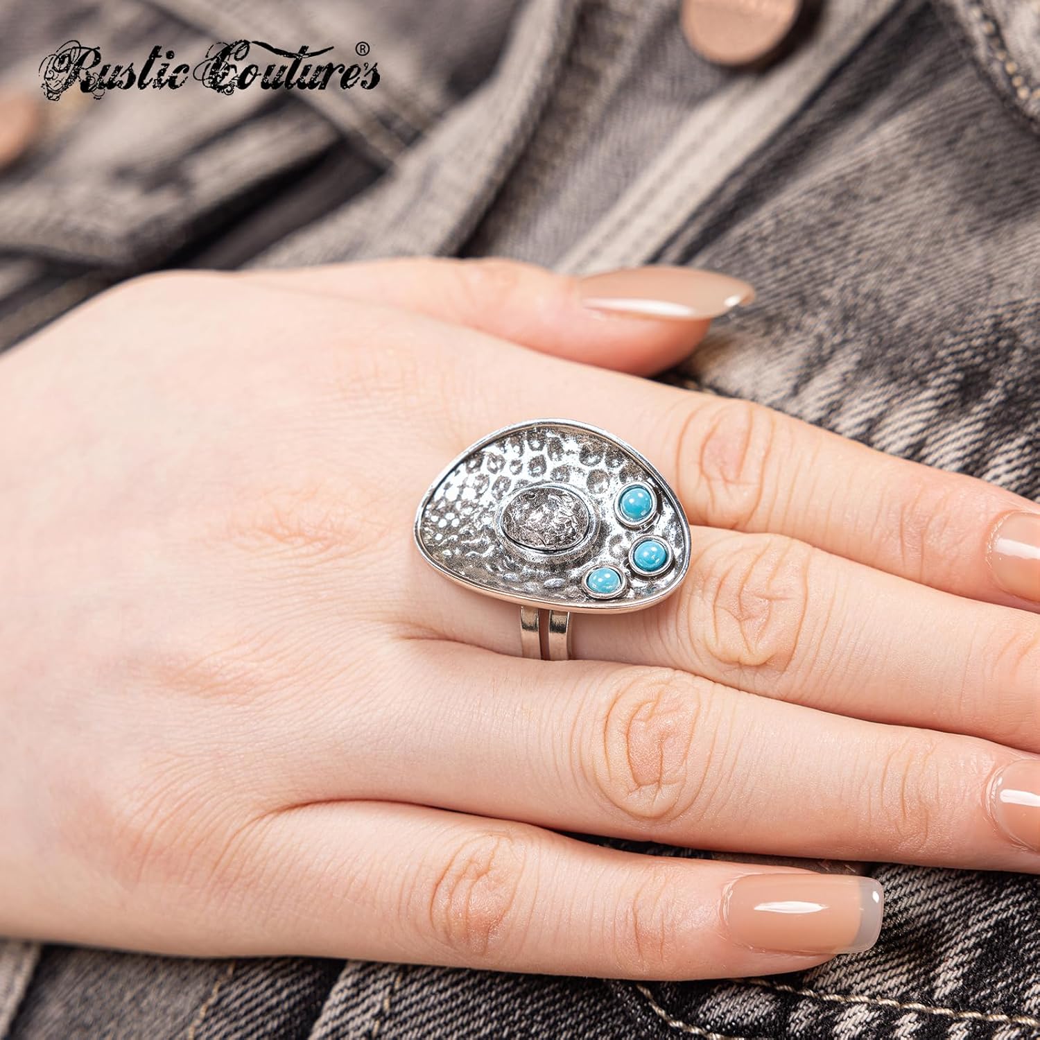 Montana West Rustic Couture's Bohemian Turquoise Cuff Ring for Women Cowgirl - Image 4