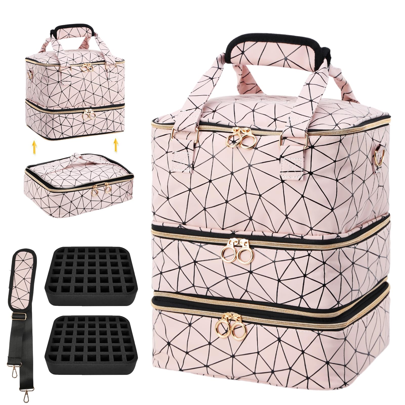 Yokilly Organizer Smalti per Unghie: Porta Smalti Organizer per 80 Flaconi (15 ml - 0,5 fl.oz) e Lampada UV - Organizer Borsa da Viaggio per Smalti (Nero