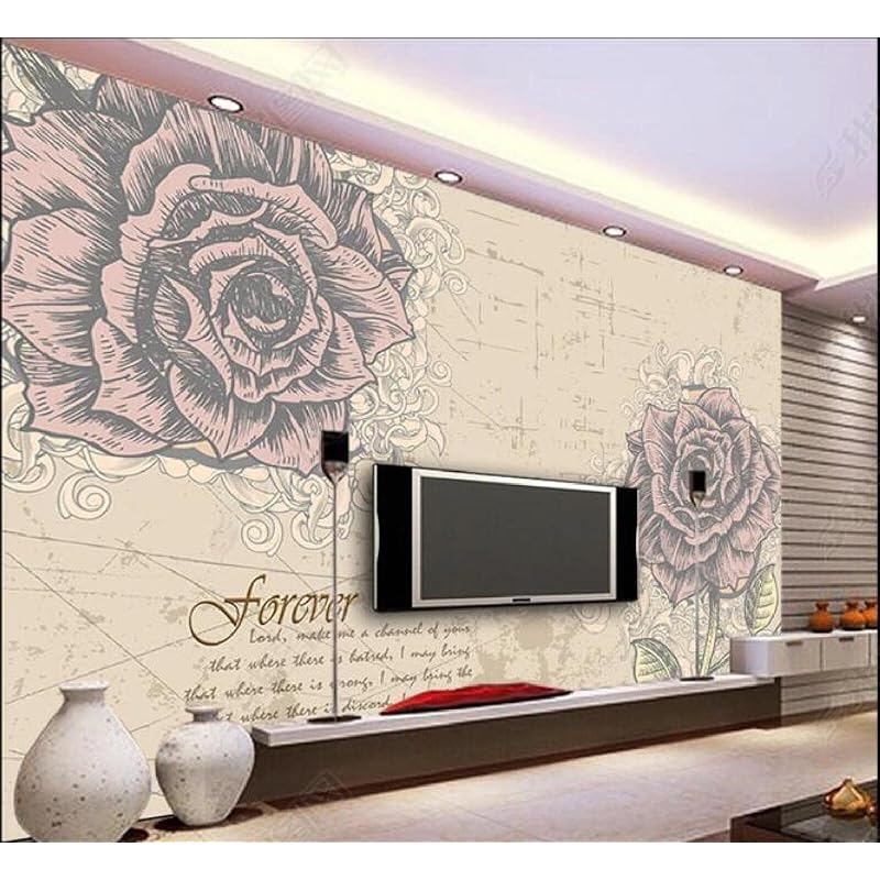 2種類選べる 壁紙シール3d補修壁の装飾の絵貼ってはがせる手描きのヨーロピアンスタイルのノスタルジックローズ浴室キッチン壁紙 レンガ砂壁に貼れる壁紙 Hanagrocare Com