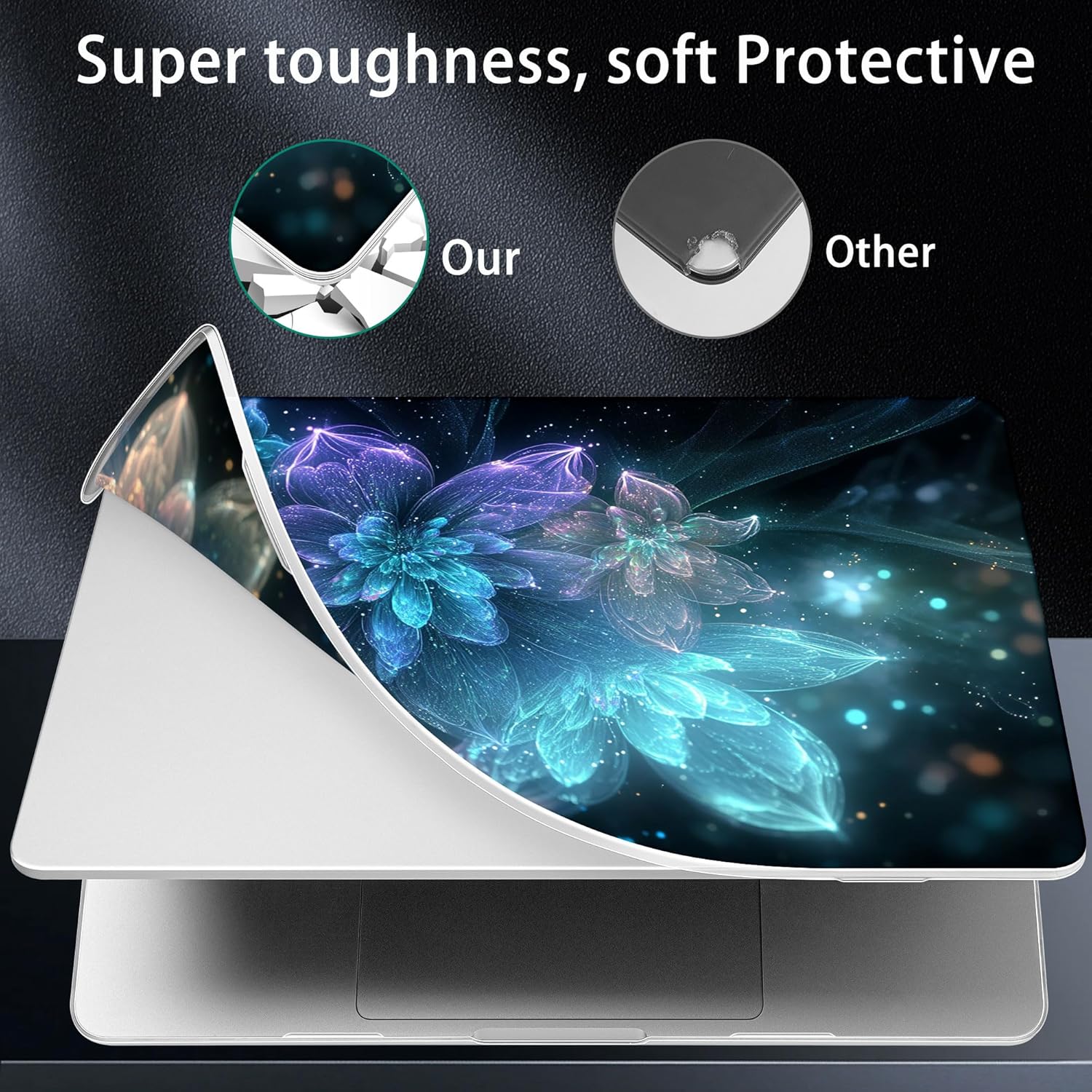 for MacBook Pro 16 inch Case M1 M2 M3 M4 M5 Pro/Max with Liquid Retina XDR, Release 2021-2025 2026 A3429 A3428, Hard Shell Case with Screen Protector & Keyboard Cover, Glowing Flowers