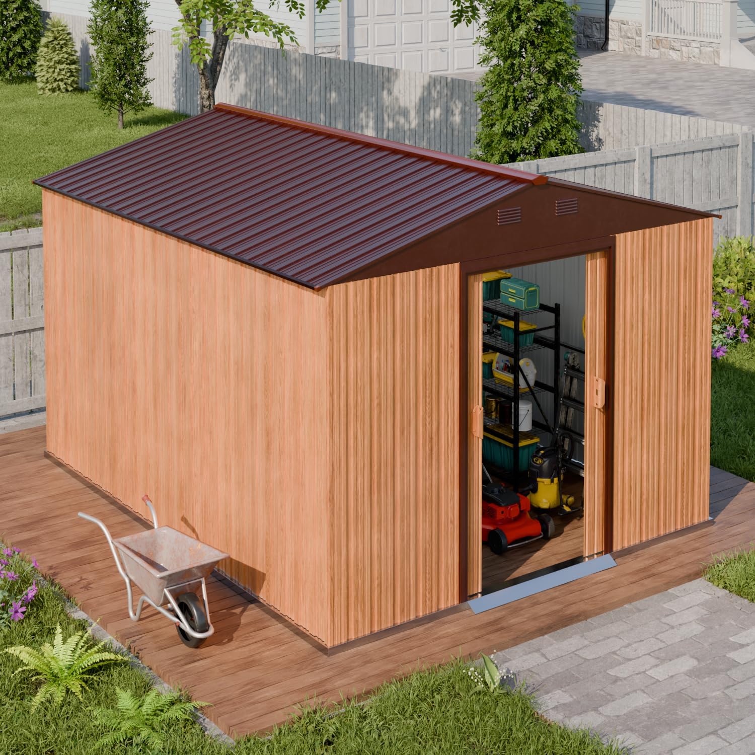 Outdoor Storage Sheds 10X8X6 FT Metal Shed with Sliding Door and Air Vents for Garden, Backyard, and Patio