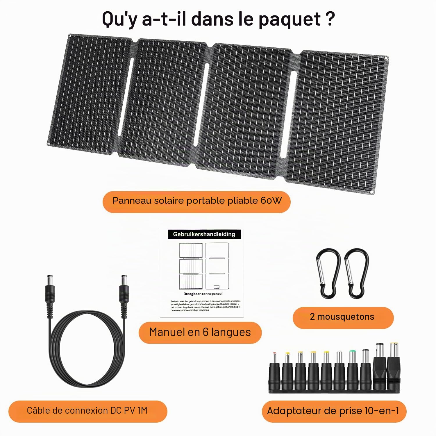 【Panneau Solaire Pliable 60W 18V】KWODE 60W Panneau Solaire Portable, ETFE IP67 Camping Chargeur Solaire Portable Puissant DC+USB3.0+Type-C Panneau PV pour Petit Générateur, Téléphone, Batterie Externe