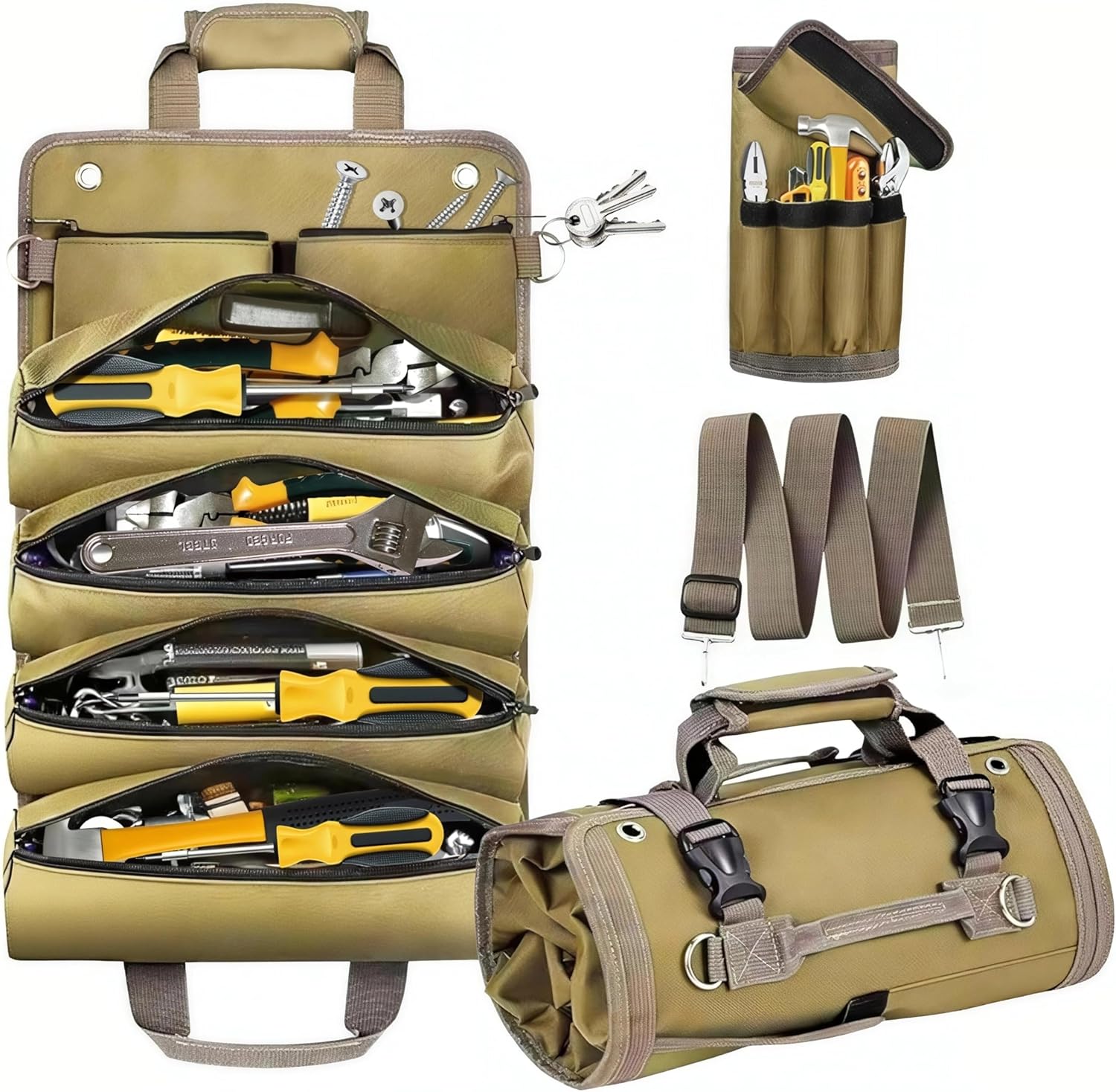 Tool Bag Roll Up-Tool Roll Organizer Portable Tool Roll Pouch for Mechanic Handyman Electrician Motorcycle Tools, Durable Tool Storage,Father Day Gifts Tools for Dad - Men - Mechanic Welding