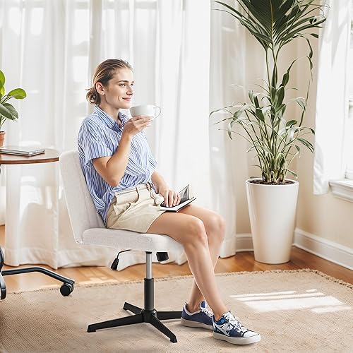 Miniatura 8 de JUMMICO Silla de oficina sin brazos, silla de escritorio sin ruedas, sillas de oficina en casa con patas cruzadas, asiento ancho acolchado de tela