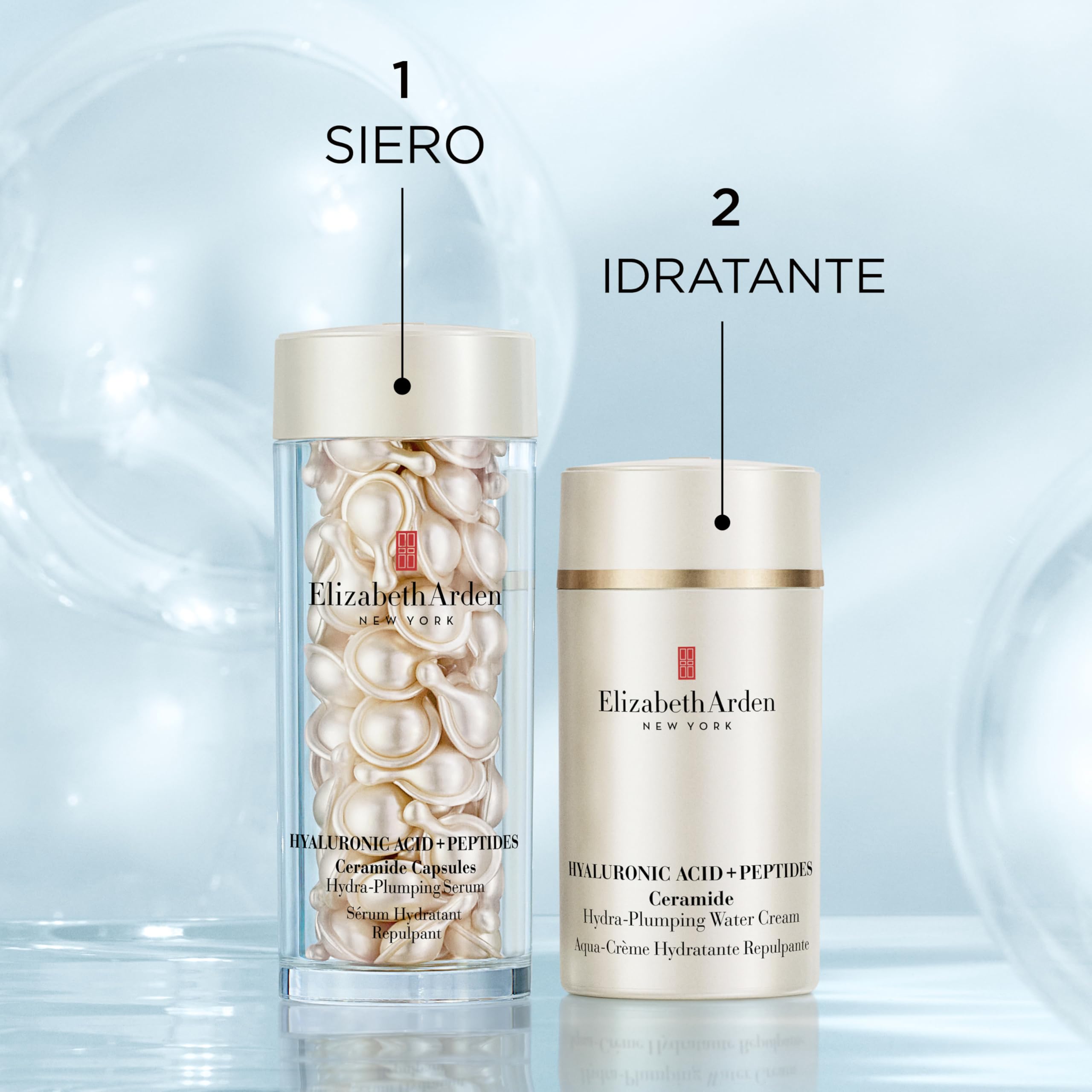 Elizabeth Arden - Capsule di Acido Ialuronico + Peptidi Ceramide, Siero Idratante e Rimpolpante con HA a Misura Variabile, Formula Setosa e Leggera, Per Tutti i Tipi di Pelle, 60 Capsule