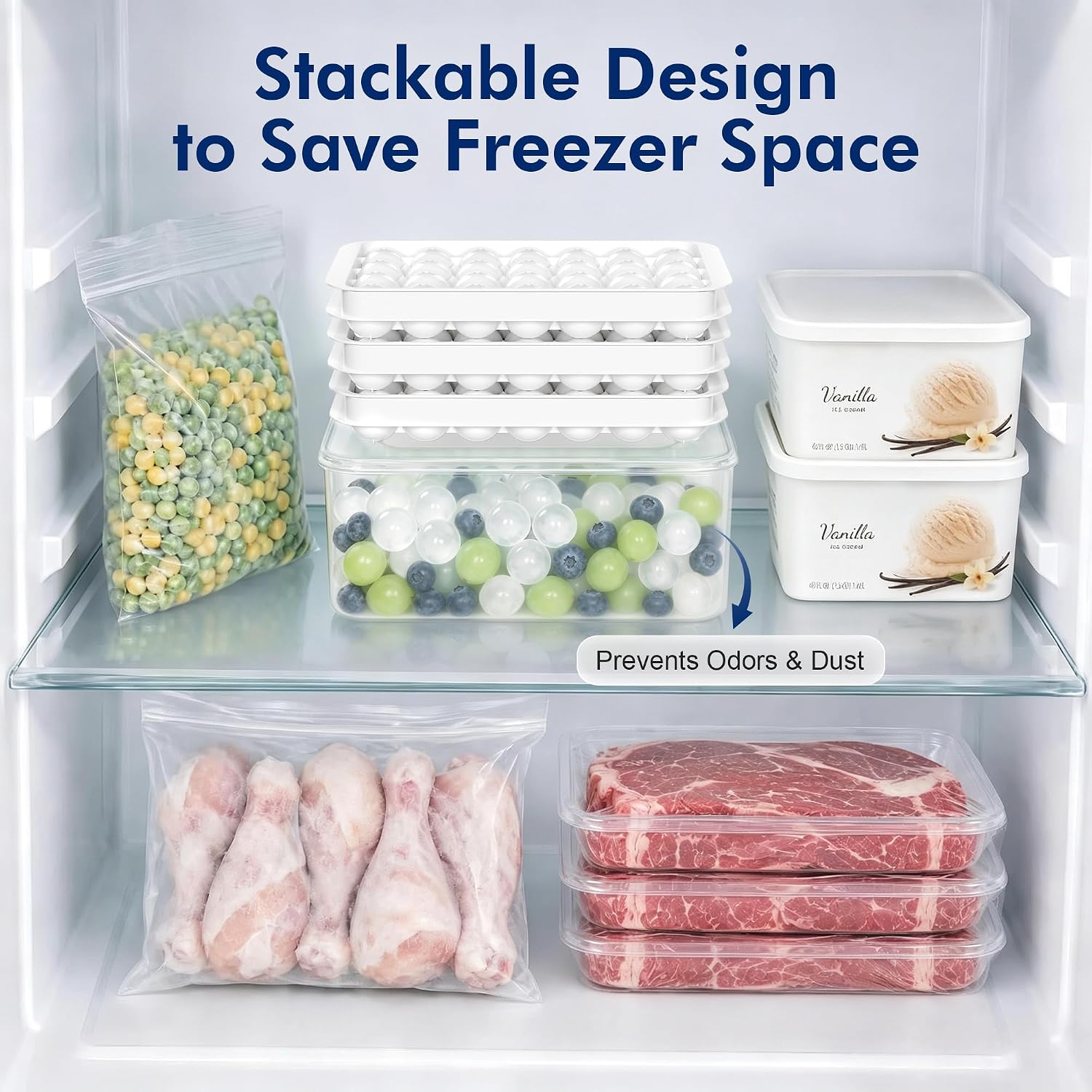 Ice Cube Tray with Lid and Bin - 3 Pack for 0.95 Inch Mini Ice Balls