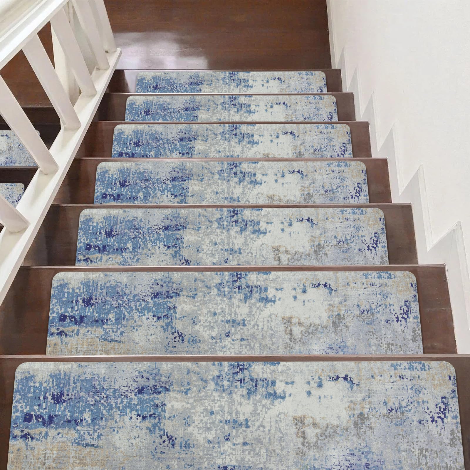 Stair Treads Non Slip for Wooden Steps, 4PCS 8"x30" Navy Rubber Backing Stair Runner Mats, Washable Reusable Carpet for Stairs Rugs Indoor Safety Staircase Step Treads for Kids Elders Dogs