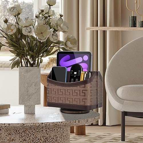 Miniatura 7 de Soporte de cuero para control remoto giratorio de 360, mesita de noche, organizador de teléfono para mesita de noche, caja de almacenamiento