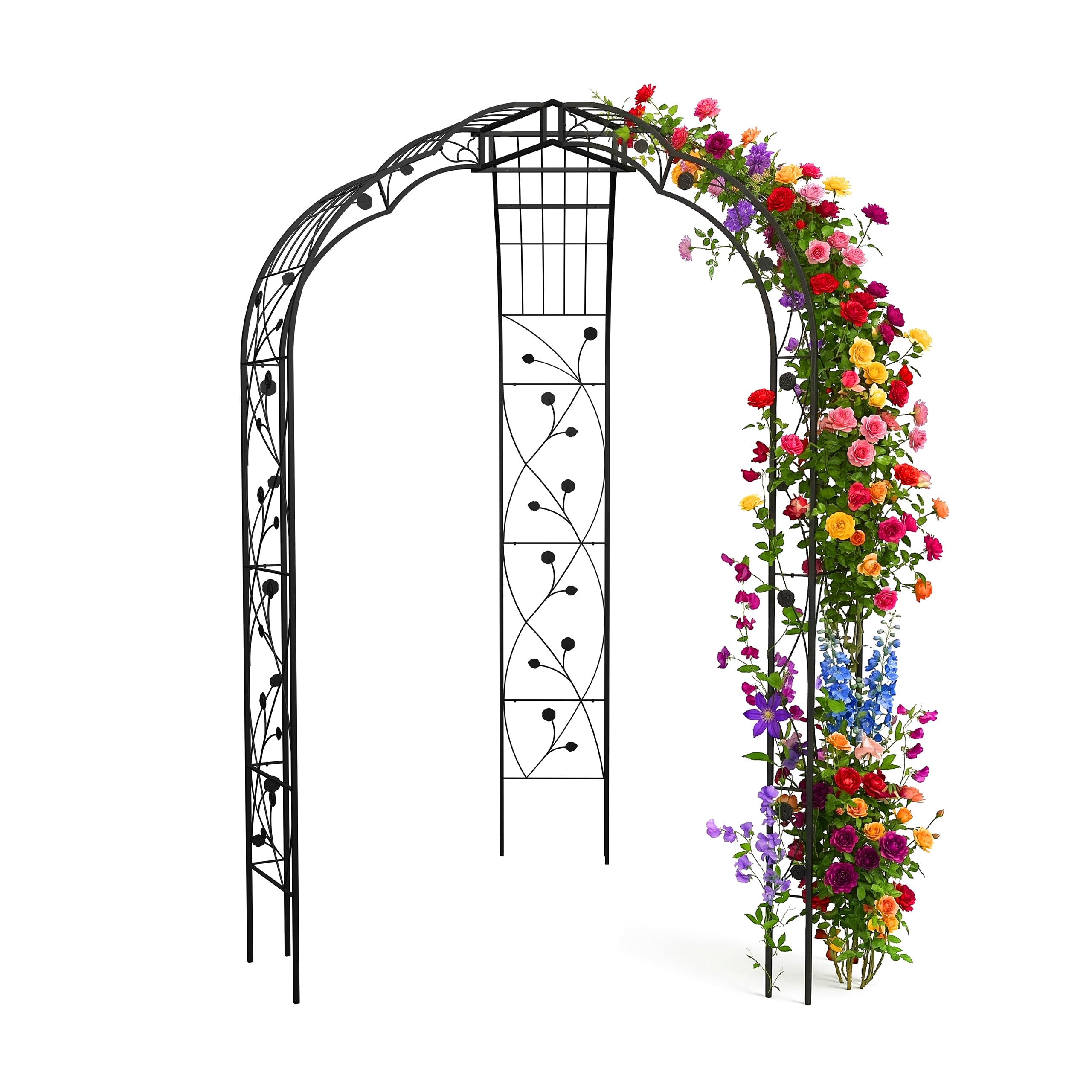Relaxdays Pavillon à Roses en métal, 250 x 178 x 178 cm, Noir, Arche de Jardin pour Plantes grimpantes
