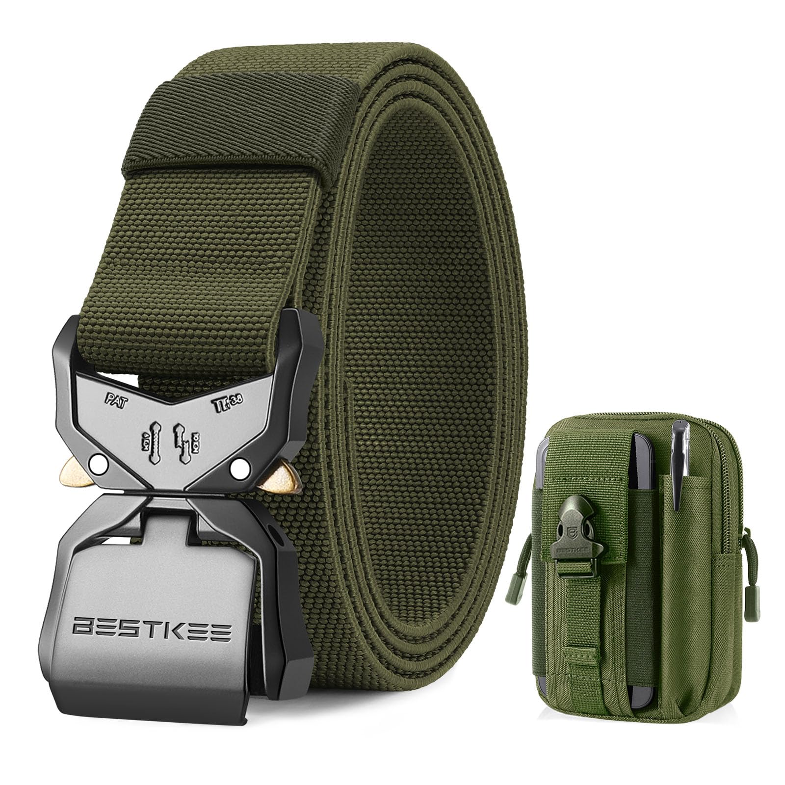 BESTKEE Taktischer Gürtel, 3,8 cm Militär Arbeitsgürtel, Schwerlast Nylon Schwarz Gürtel mit, Geschenk mit Taktischem Molle-Beute