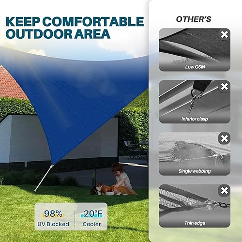 Miniatura 4 de Coarbor Toldo parasol triangular de 8 x 8 x 11 pies, para exteriores, patio, terraza, jardín (azul)