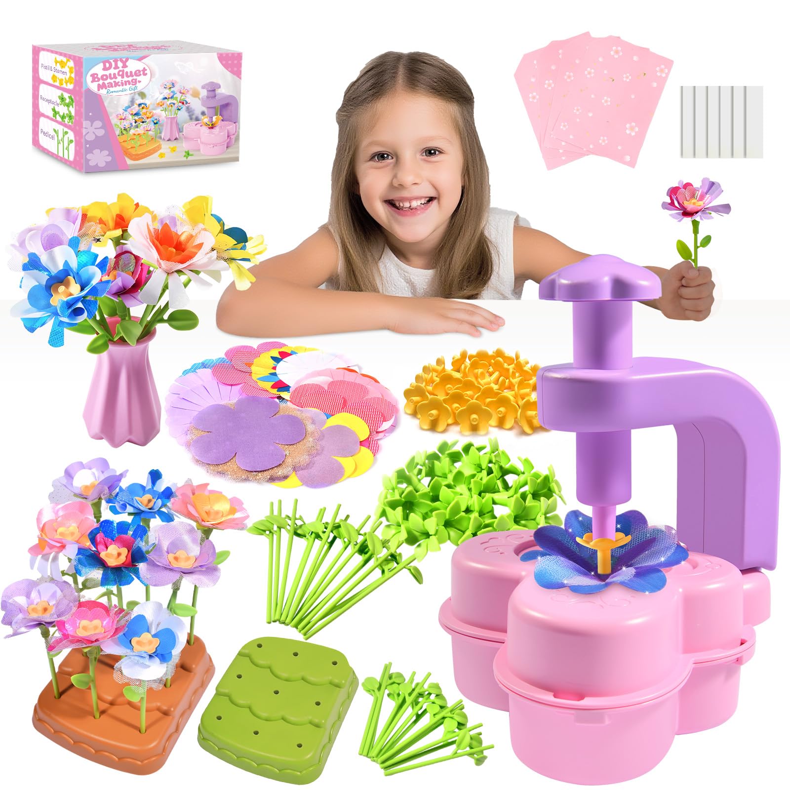 GPPNKC Flower Bouquet Craft Kit DIY Arts and Crafts Toddler Toys Flowers Market Toy Educational Fun DIY Activity Set Birthday Gift for 4 5 6 7 8+ Year Old Girls and Boys