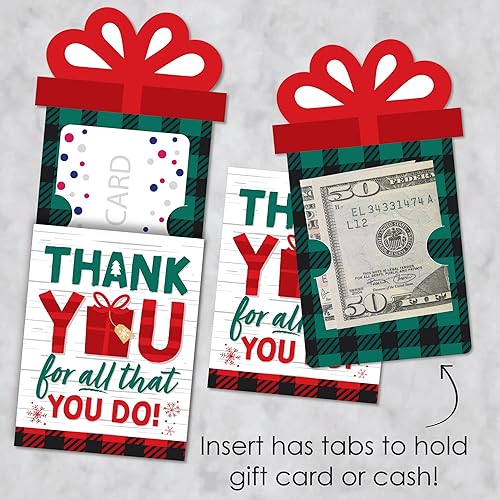 Miniatura 4 de Big Dot of Happiness Holiday Thank You - Juego de 8 fundas para tarjetas de regalo y dinero de agradecimiento de Navidad
